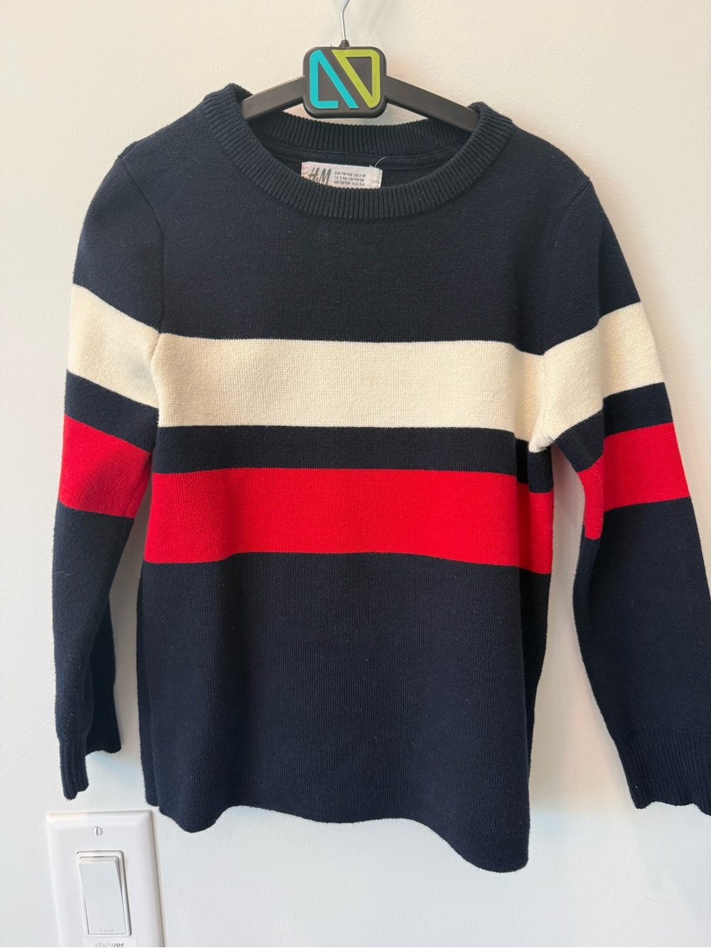 H&M Navy Sweater with Red & Cream Stripes